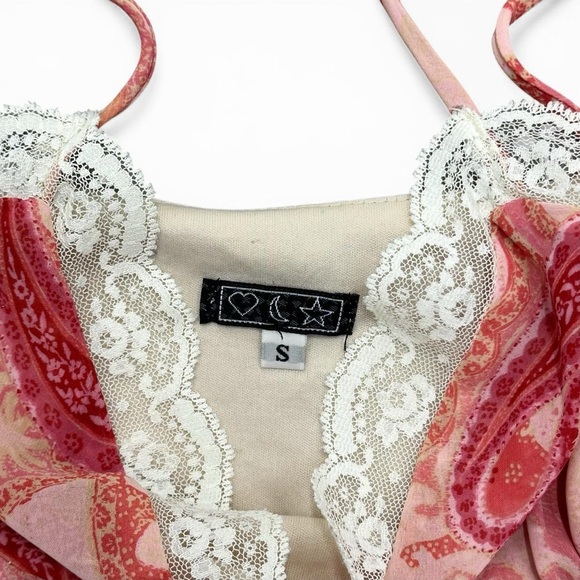 Heart Moon Star Pink Paisley Lace-Trim Asymmetrical Slip Dress - Picture 5 of 5